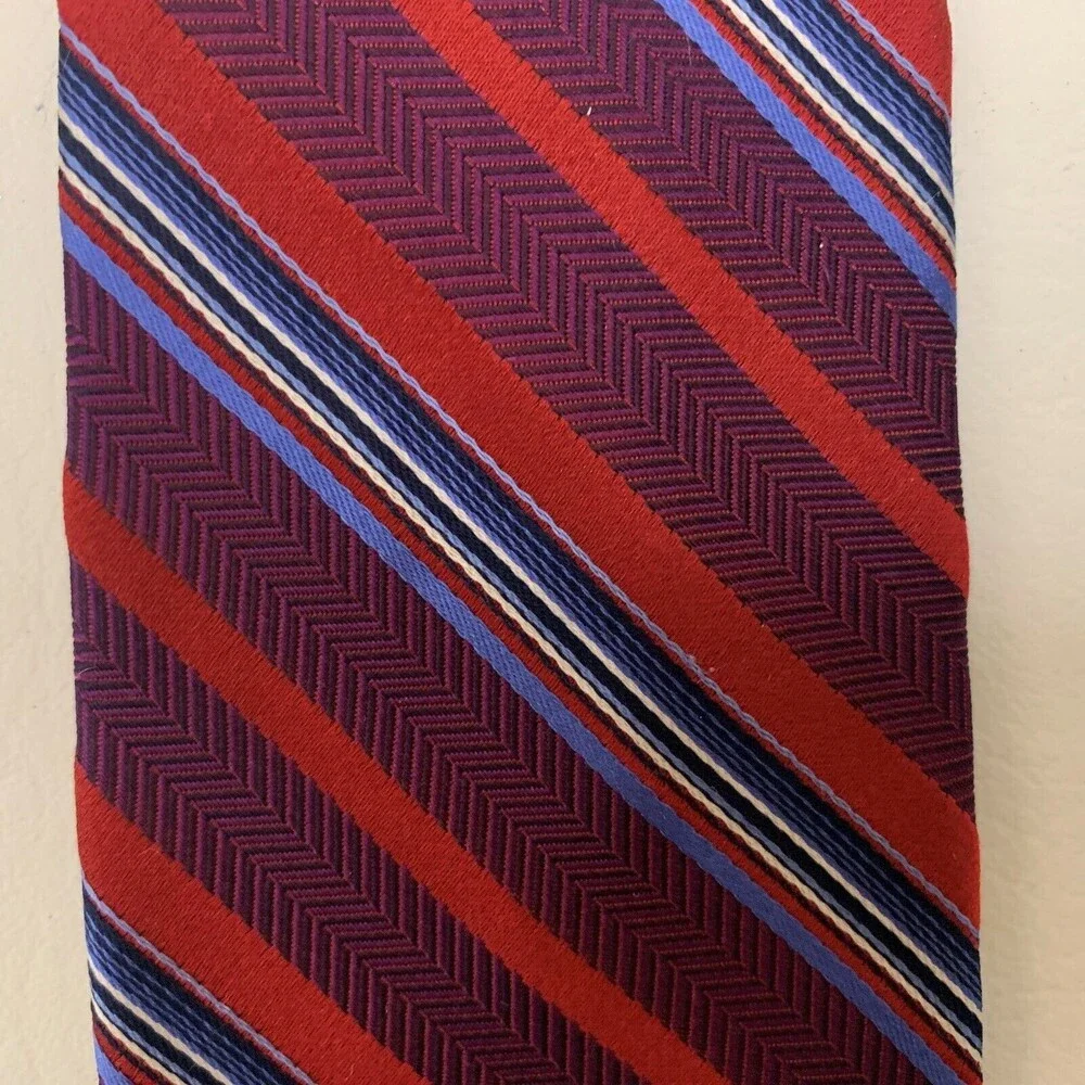 Joseph Abboud Men's Tie Necktie Striped Purple Red Blue White NWT‎ 100% Silk